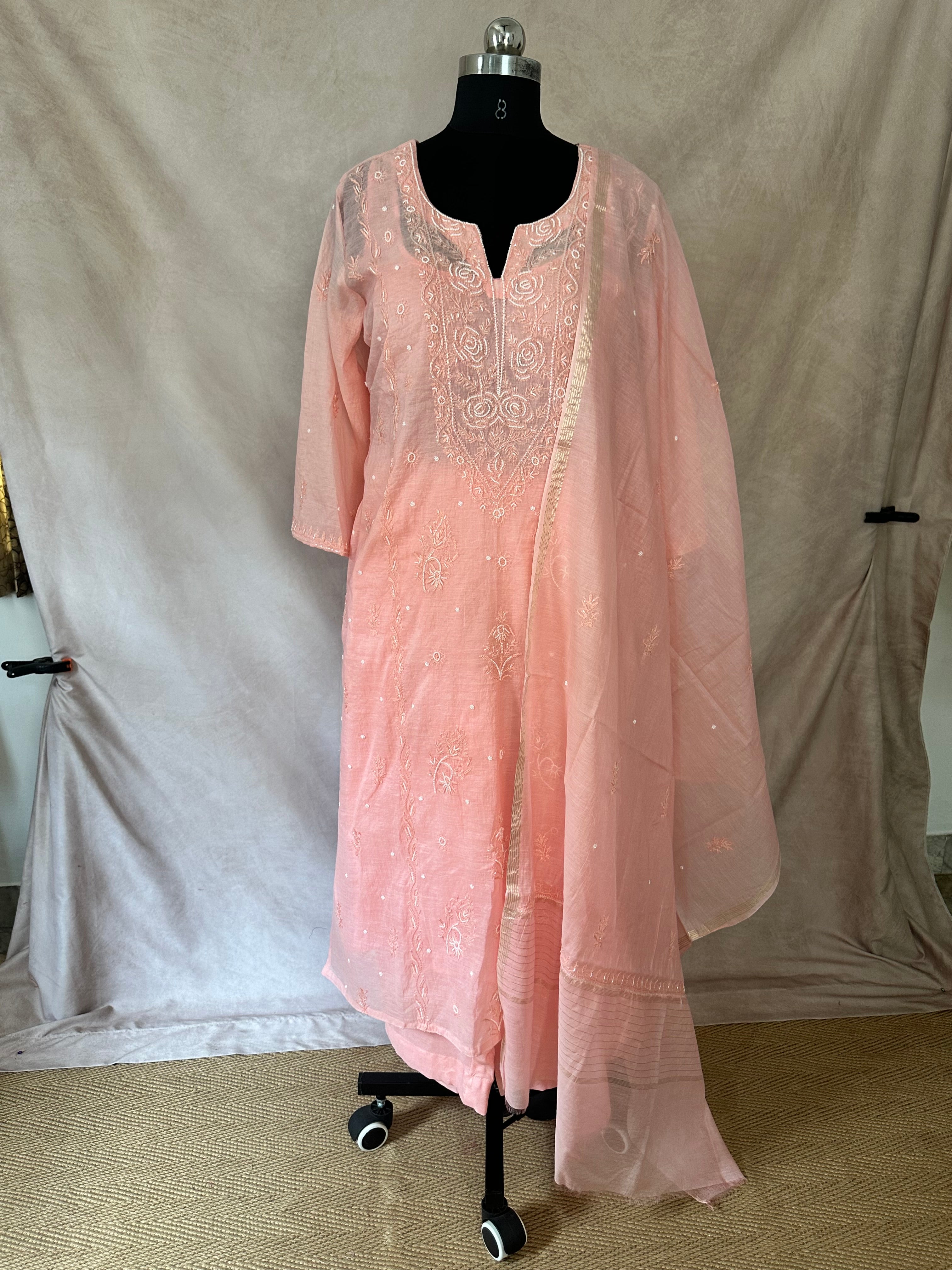 Designer Chikankari kurti with bottom and dupatta