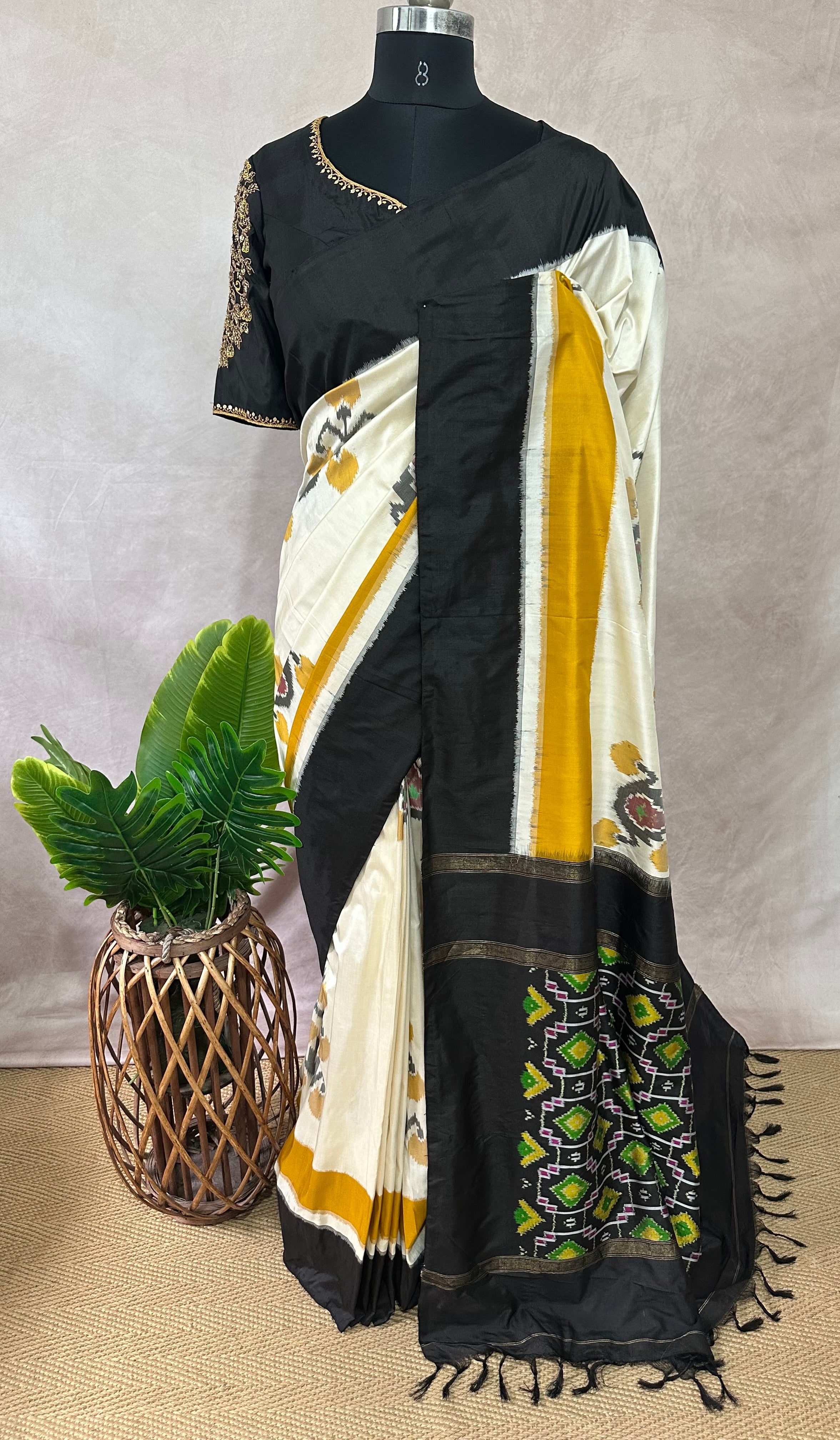 Ikkat pure silk designer saree with designer blouse
