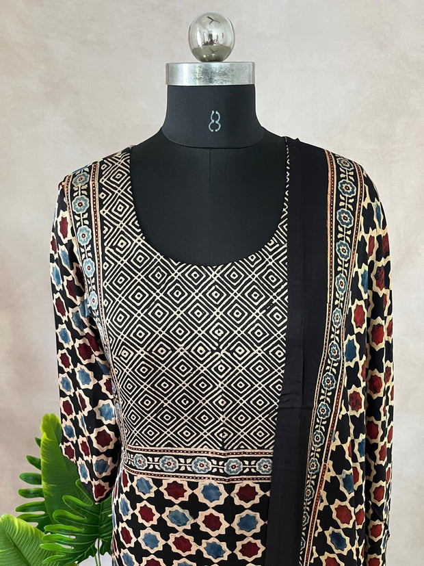 Modal silk kurti with Ajrakh hand block print