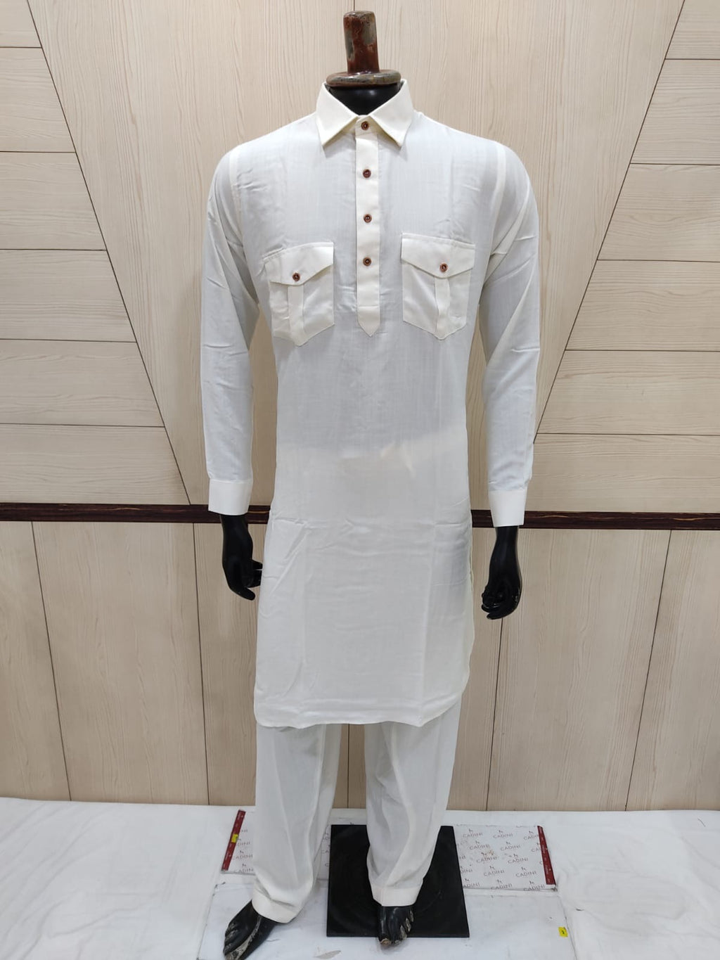 Off white soft cotton pathani suits (with bottom)
