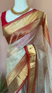 Pure chanderi silk saree with katan border, with BP