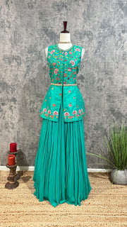 Clearance - Peacock green skirt with Embroidered peplum top (no dupatta)