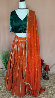 Orange 10 m flare skirt for garba with Dupatta