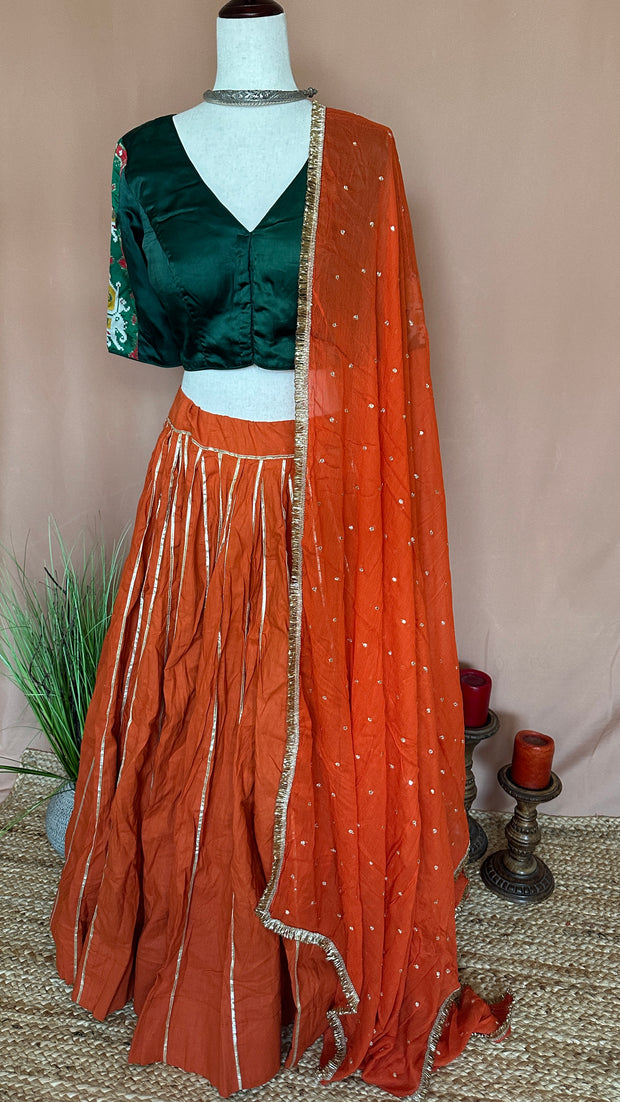 Orange 10 m flare skirt for garba with Dupatta