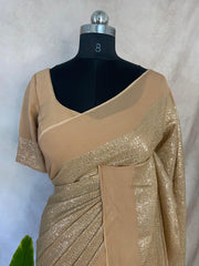 Chikku /Latte color georgette saree with gotta lines , stitched blouse