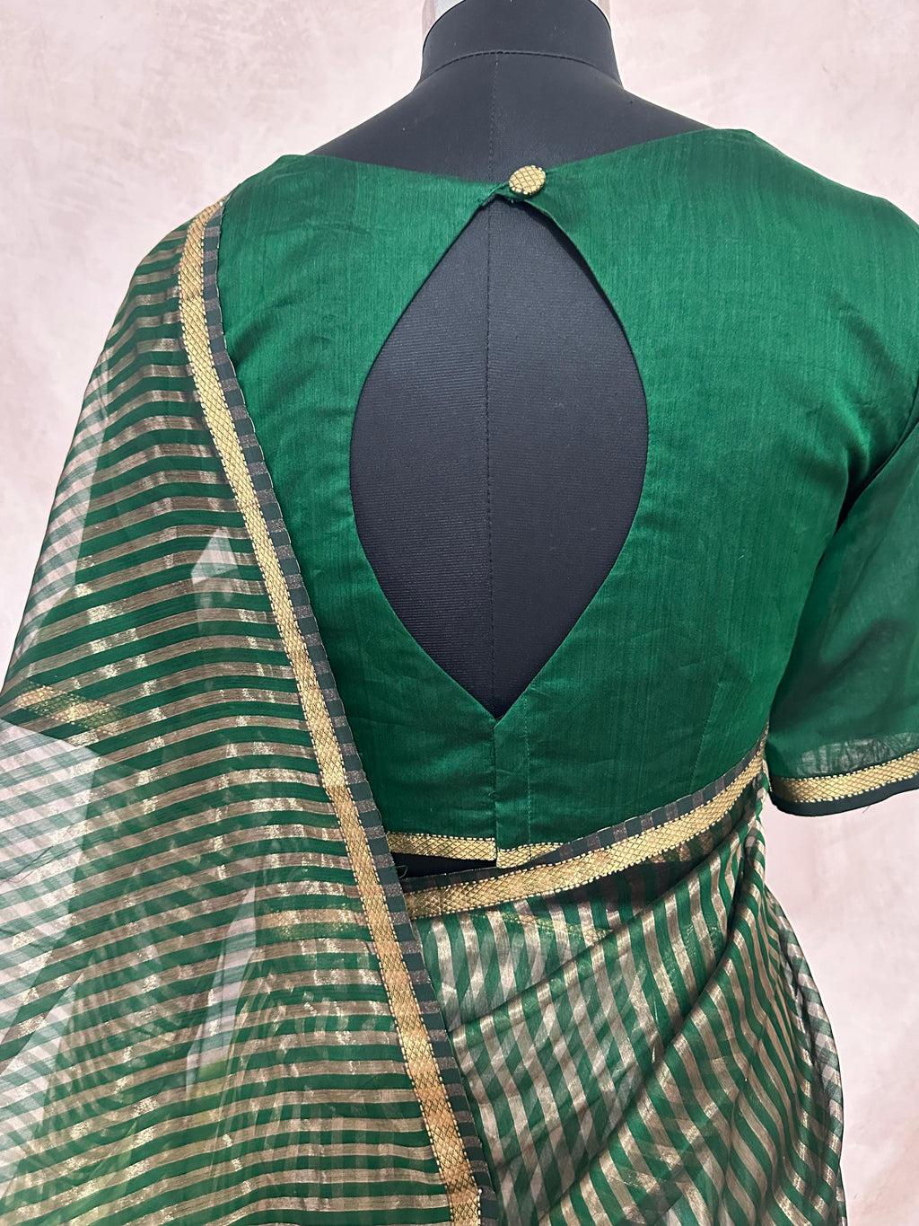 Maheshwari tissue silk saree with stripe and stitched blouse