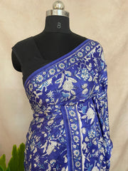 Blue vanaspathi handbloack print modal silk saree, with BP