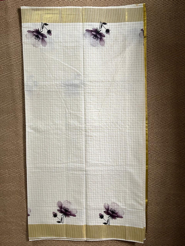 Soft cotton check set saree with digital print