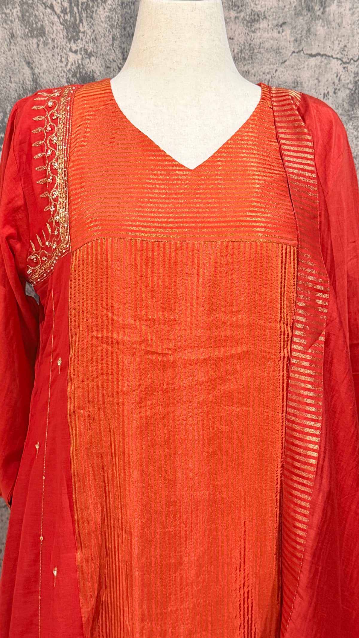 Orange tissue chanderi silk kurti set