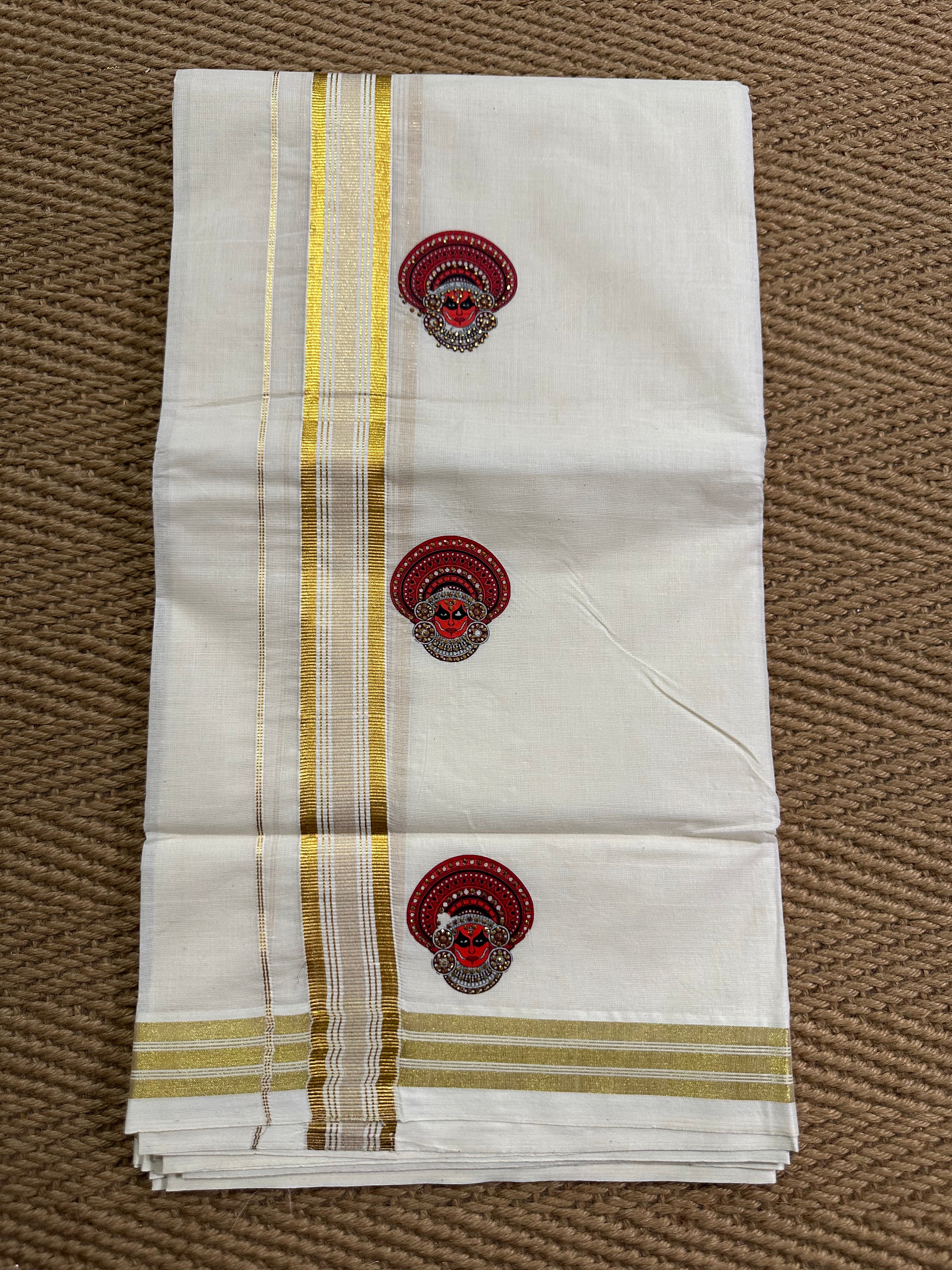 Cotton dhothi with theyyam face print border
