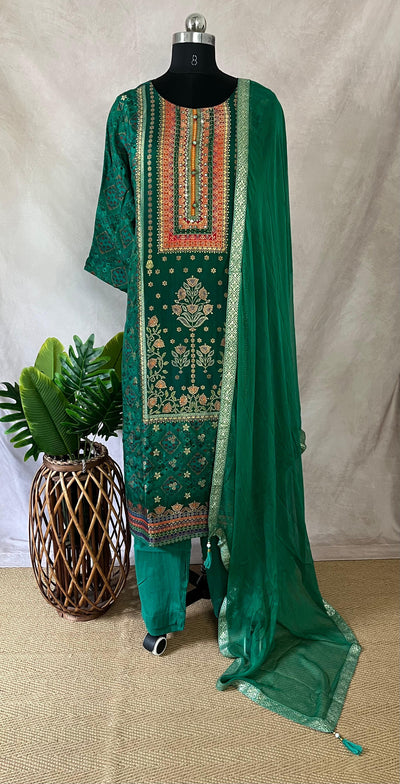 Green Banarsi silk set