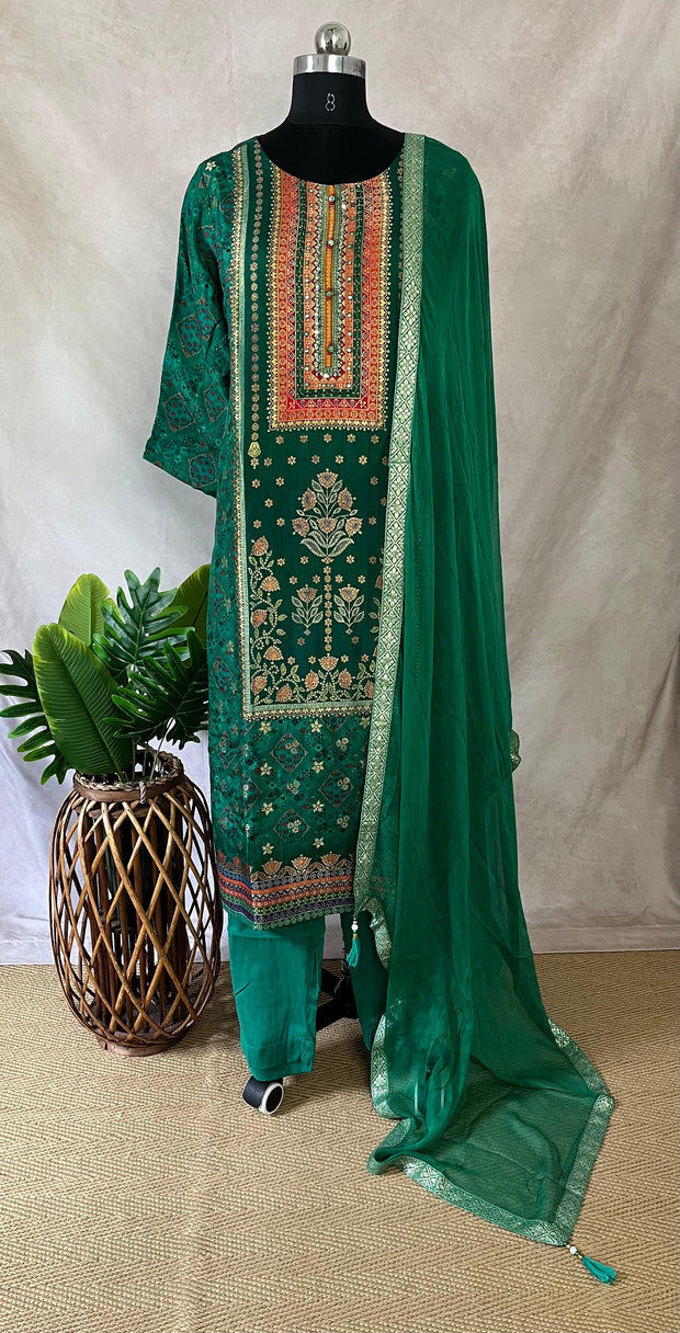 Green Banarsi silk set