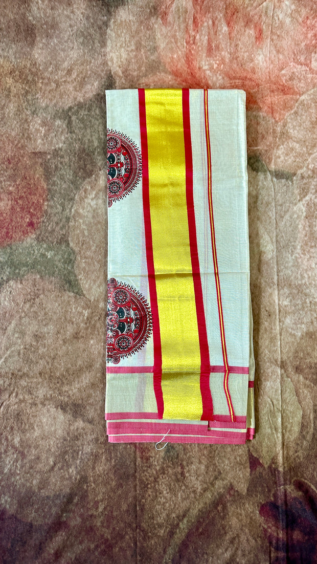 Tissue Set mundu with red lines
