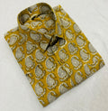 Jaipur cotton yellow half sleeve cotton shirt with print