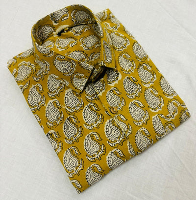 Jaipur cotton yellow half sleeve cotton shirt with print