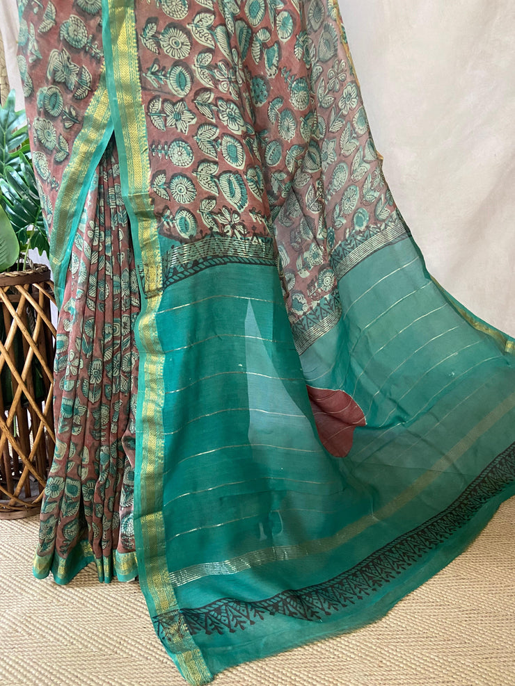 Nashpal Maheshwari cotton saree, Hand block printed with Natural dye
