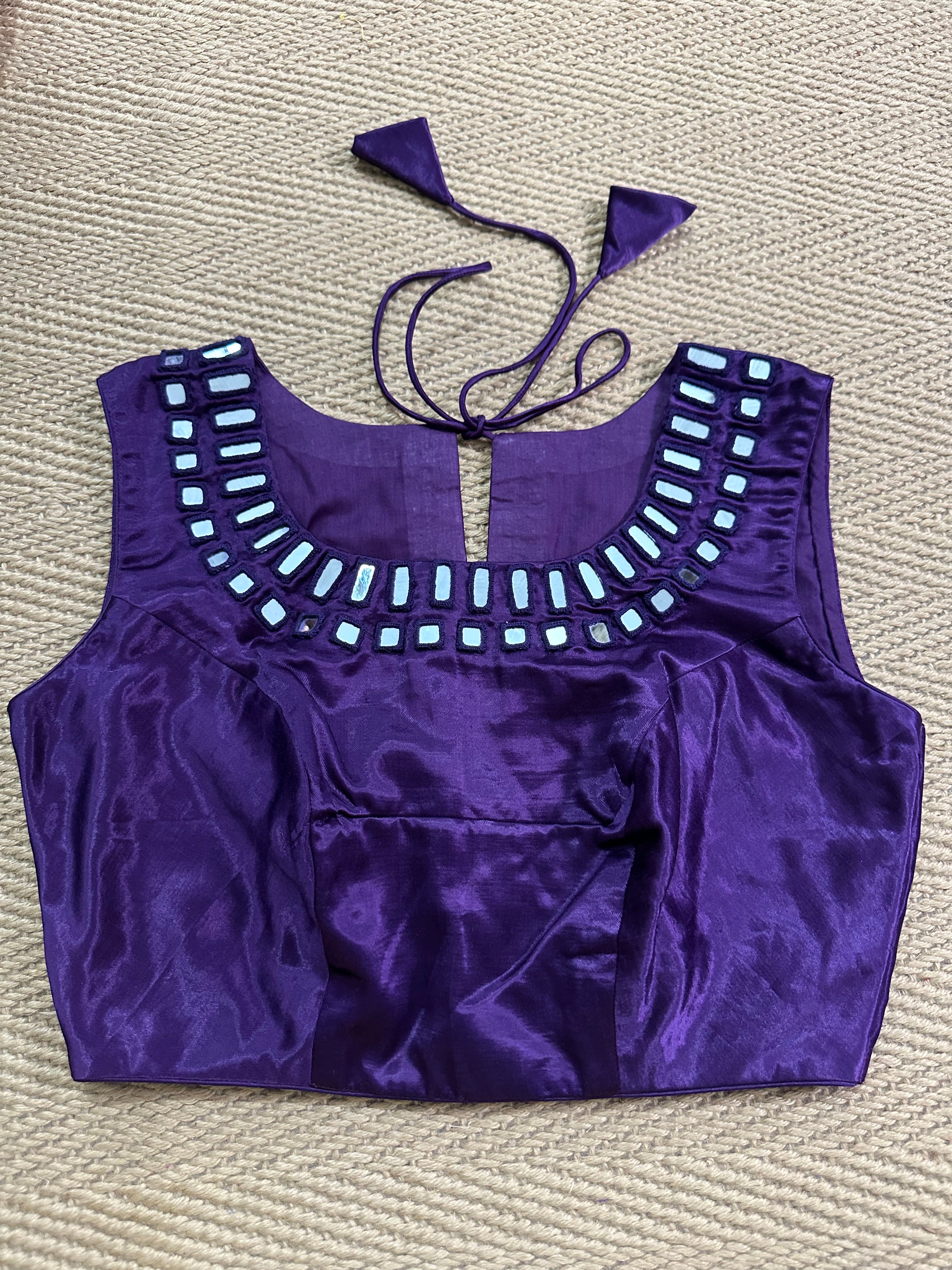 Purple modal silk blouse with mirror work