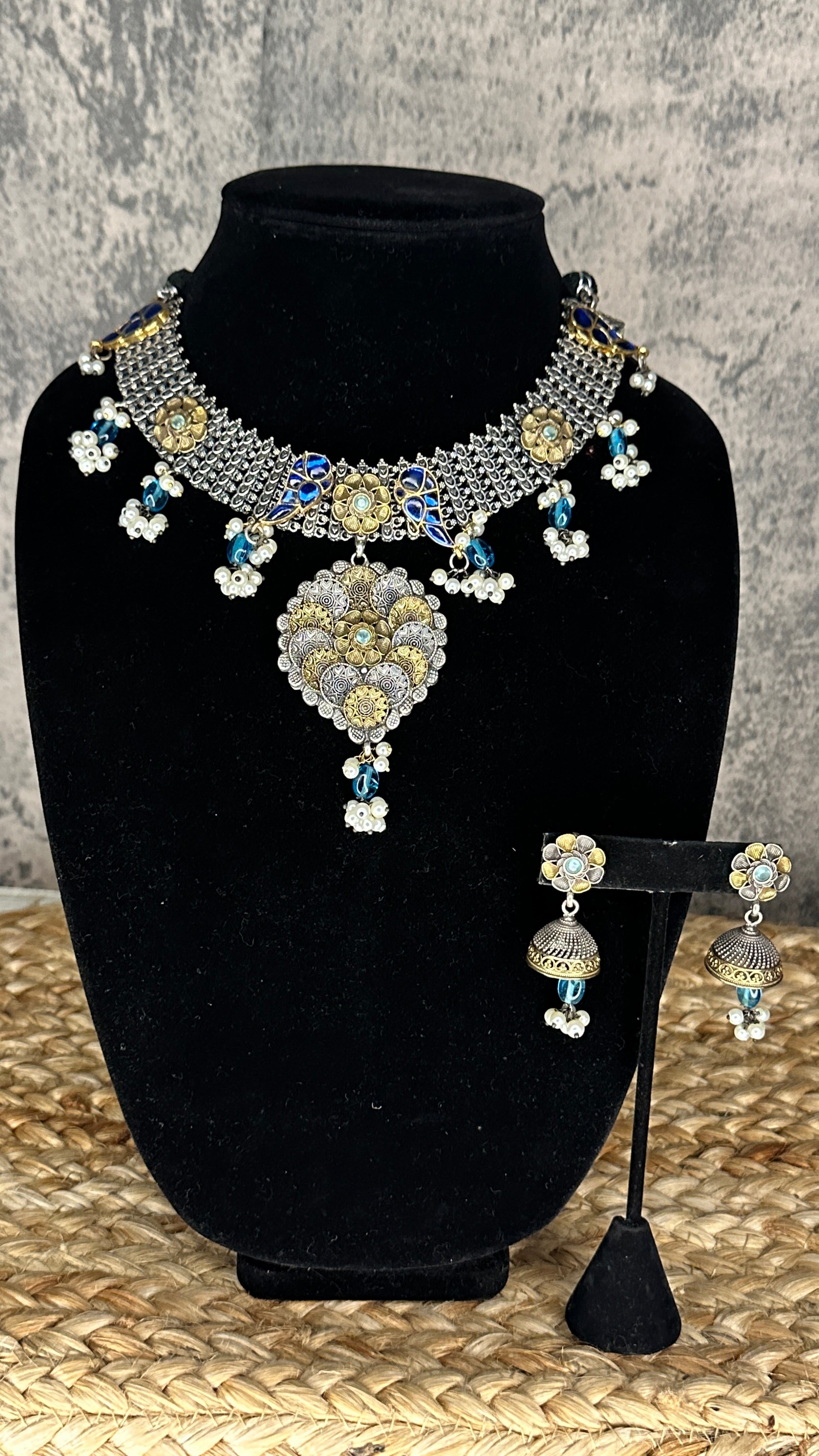 Dual tone necklace with jhumka