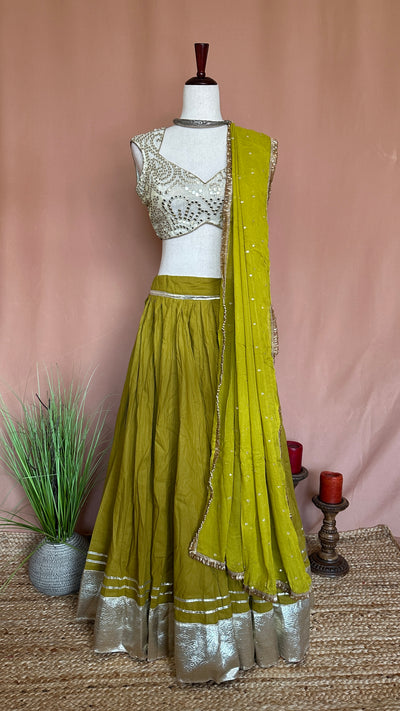 Light Olive green 10 m flare skirt for garba with dupatta