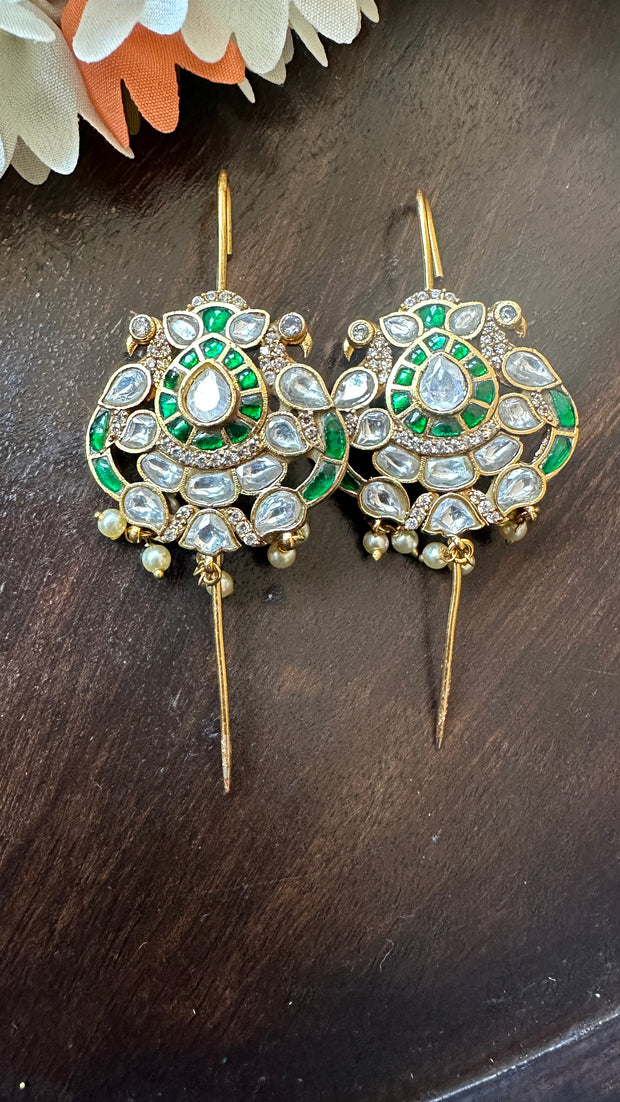 Green and White kundan stone ear pin/cuff