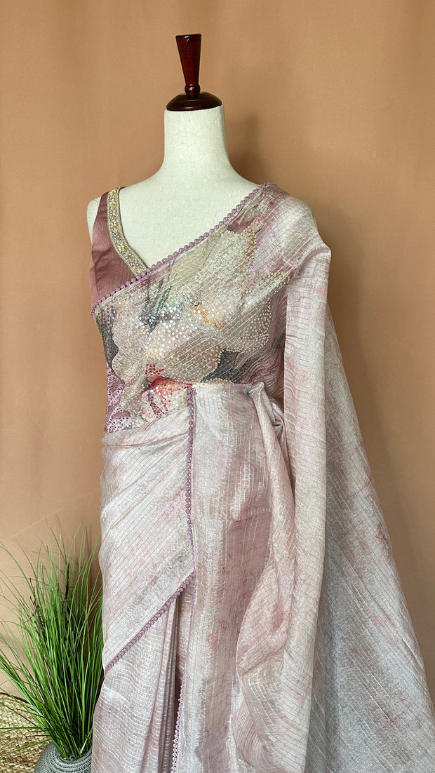 Light Pink Sequins designer saree, with BP