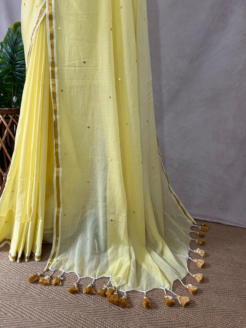 Pure mulcotton saree with sequins