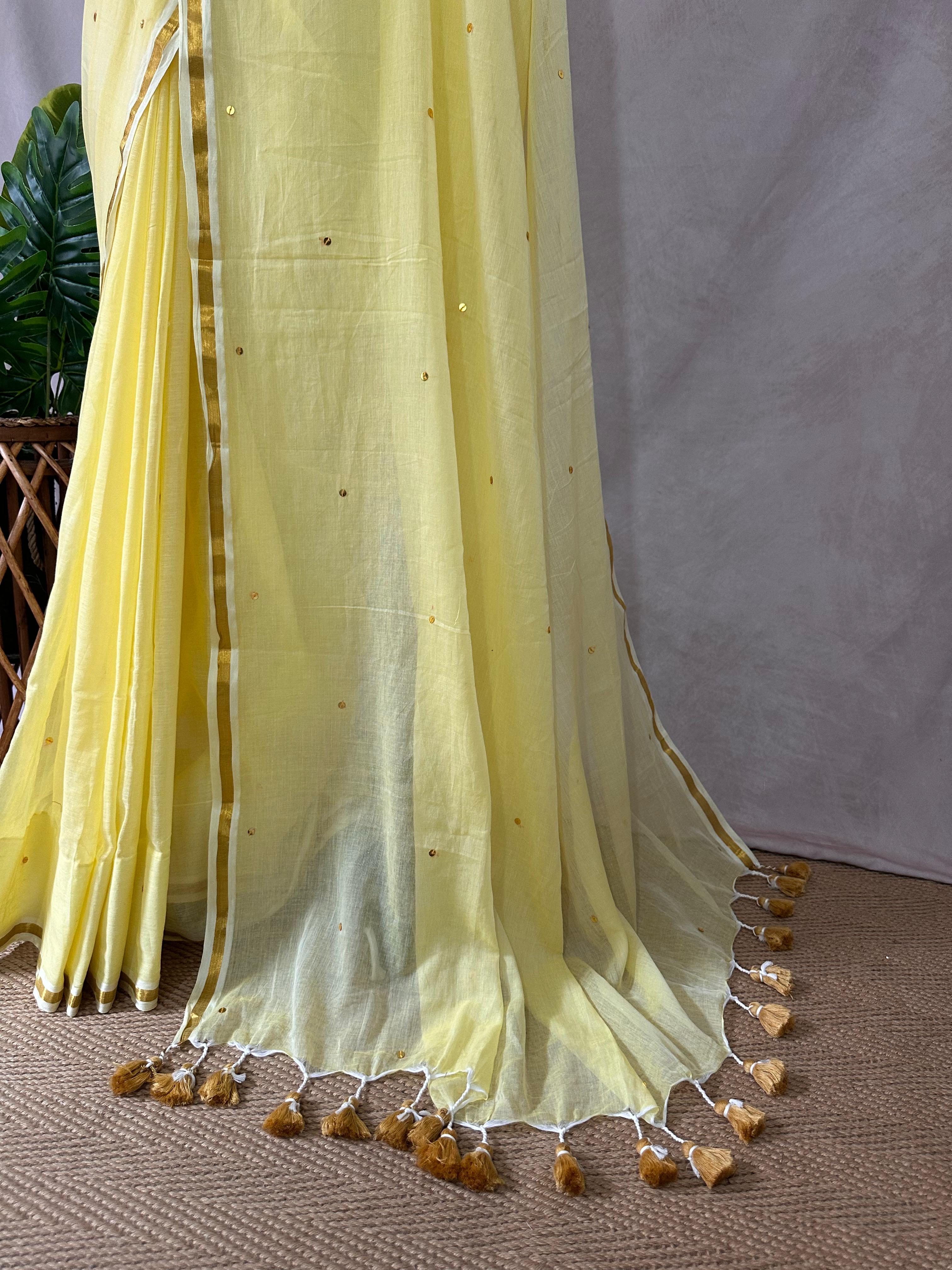Pure mulcotton saree with sequins