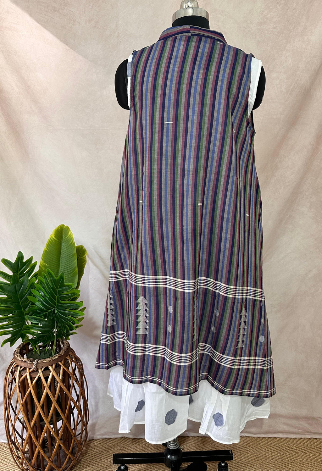 White pure cotton jamdani dress with long shrugg