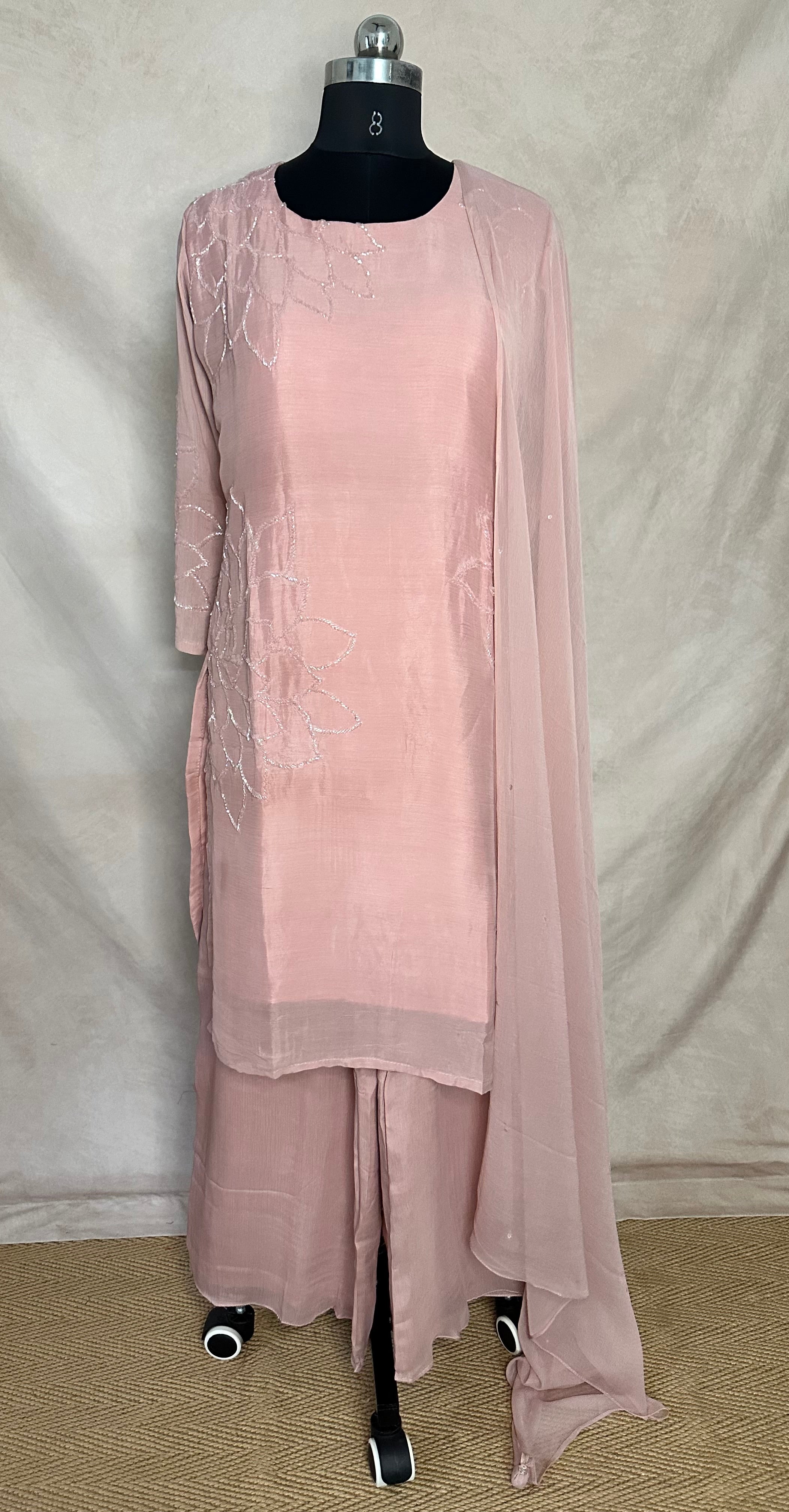 Blush pink kurti with palazzo and dupatta