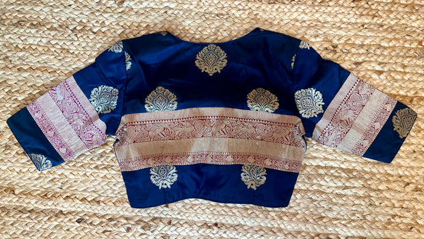 Navy blue banarsi brocade blouse