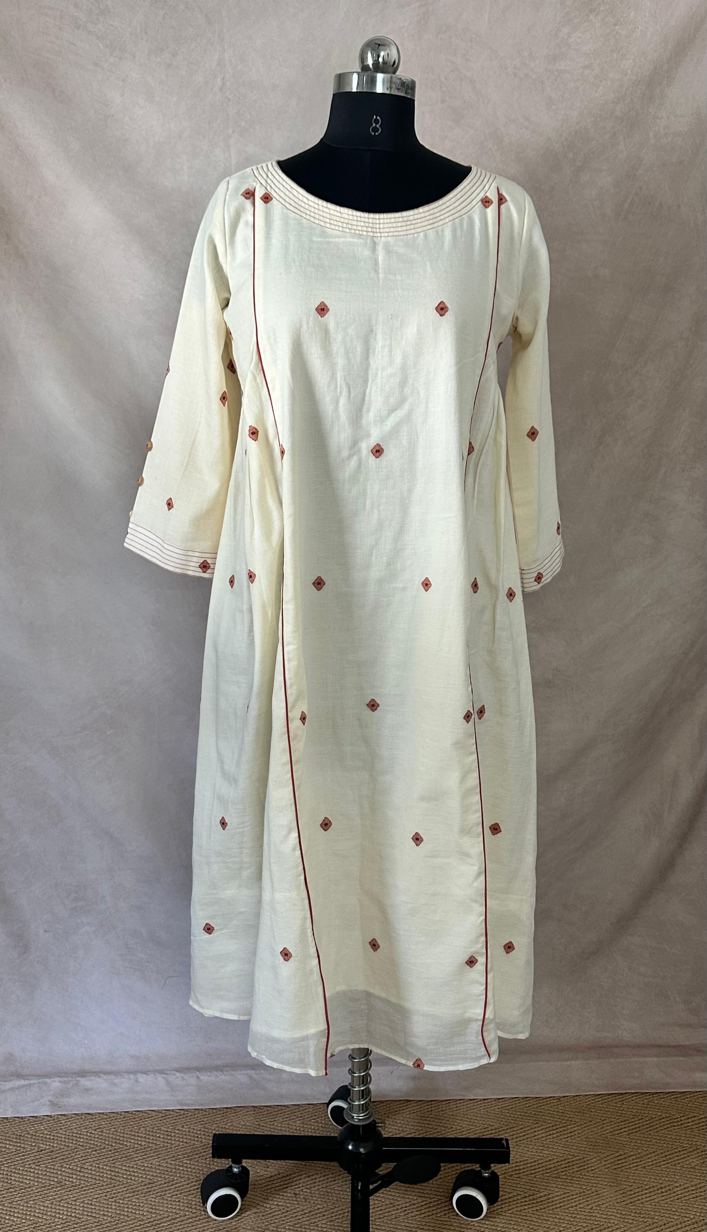 Off white jamdani cotton dress