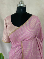 Lilac pure munga silk saree with stitched blouse