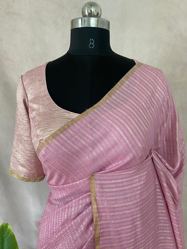 Lilac pure munga silk saree with stitched blouse