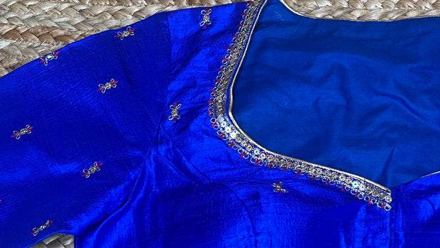 Blue silk blouse with aari work