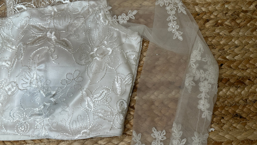 white net full sleeve blouse with stone work