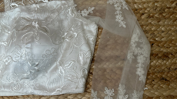 white net full sleeve blouse with stone work