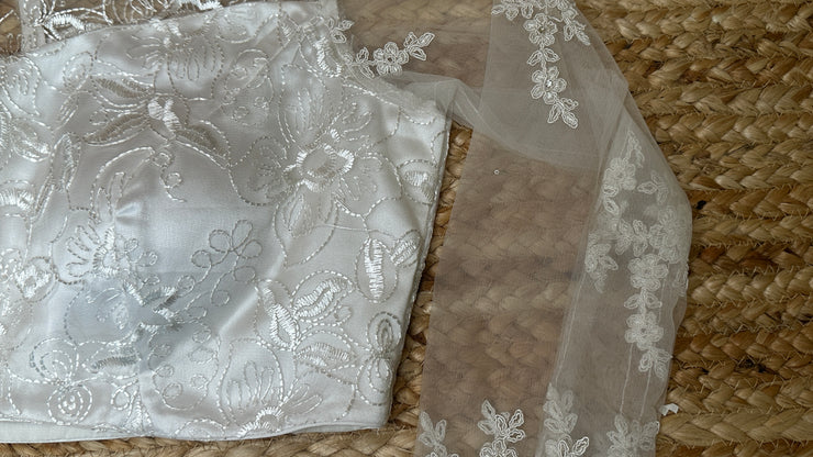 white net full sleeve blouse with stone work