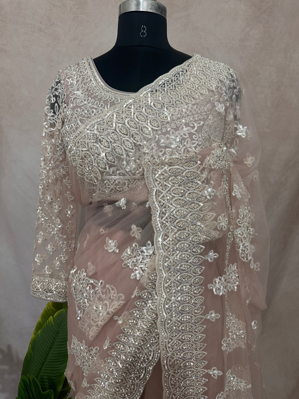 Heavy Embroidered Net Saree with stitched blouse and under skirt