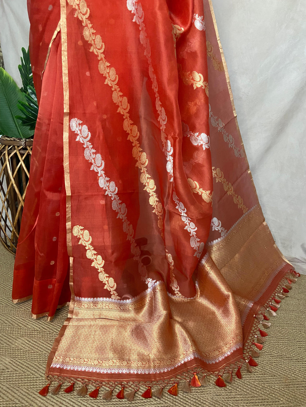 Pure organza silk saree with stitched blouse