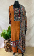 Burnt orange crepe silk designer kurti set