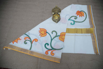 Handloom cotton saree with mural hand paint