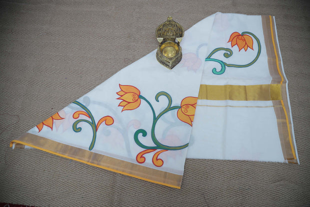 Handloom cotton saree with mural hand paint