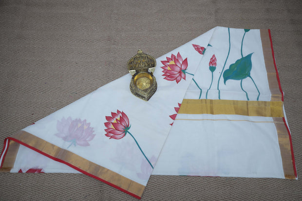 Handloom cotton saree with mural hand paint