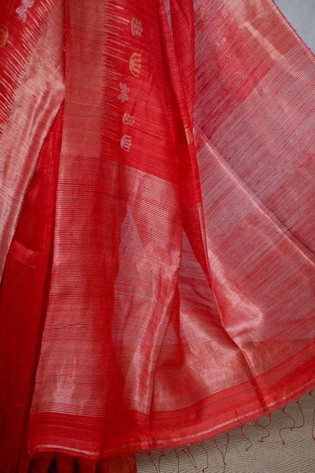 Pure Red Matka silk handloom saree, with BP