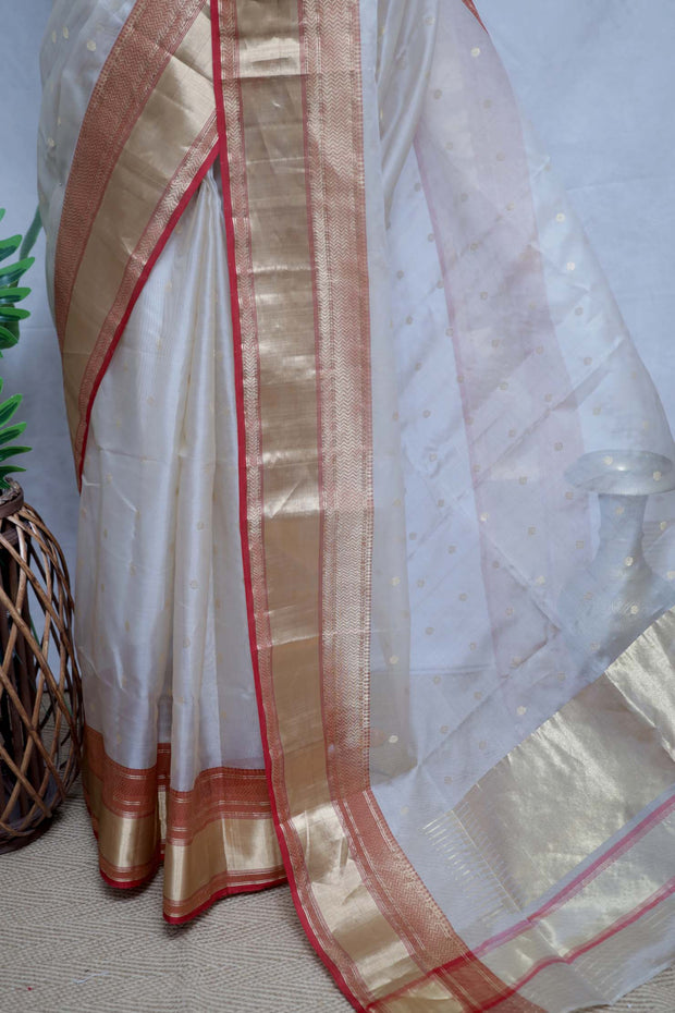 Pure chanderi silk saree with katan border, with BP