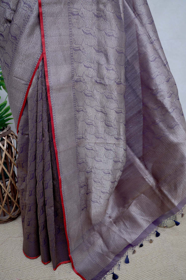 Navy Blue brocade organza saree with stitched blouse