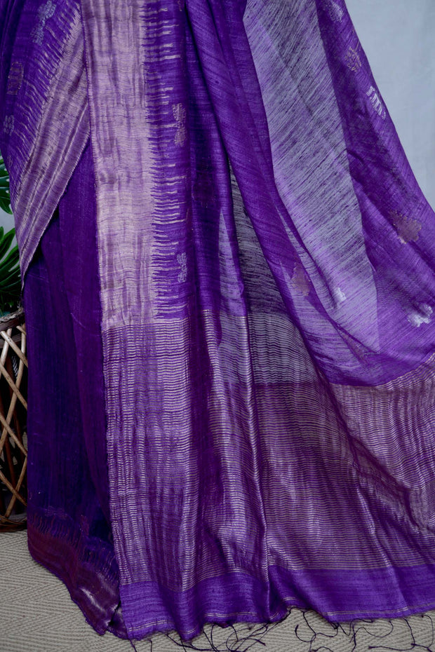 Pure Purple Matka silk handloom saree with designer border, with stitched blouse