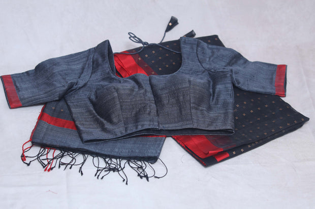 Pure Muslin Silk Saree with Weaved Sequins and Stitched Blouse