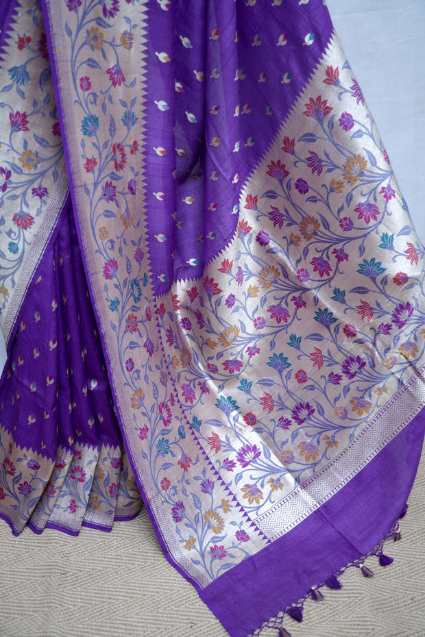 Purple Georgette banarsi saree with Paitani border, with stitched blouse
