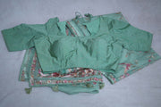 Sea Green Soft Organza Saree with Parsi Gara Machine Embroidery Work , with stitched blouse